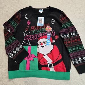 NWT Rockin' Around Christmas Sweater Santa Claus BYOB Pocket Sz XL Holiday